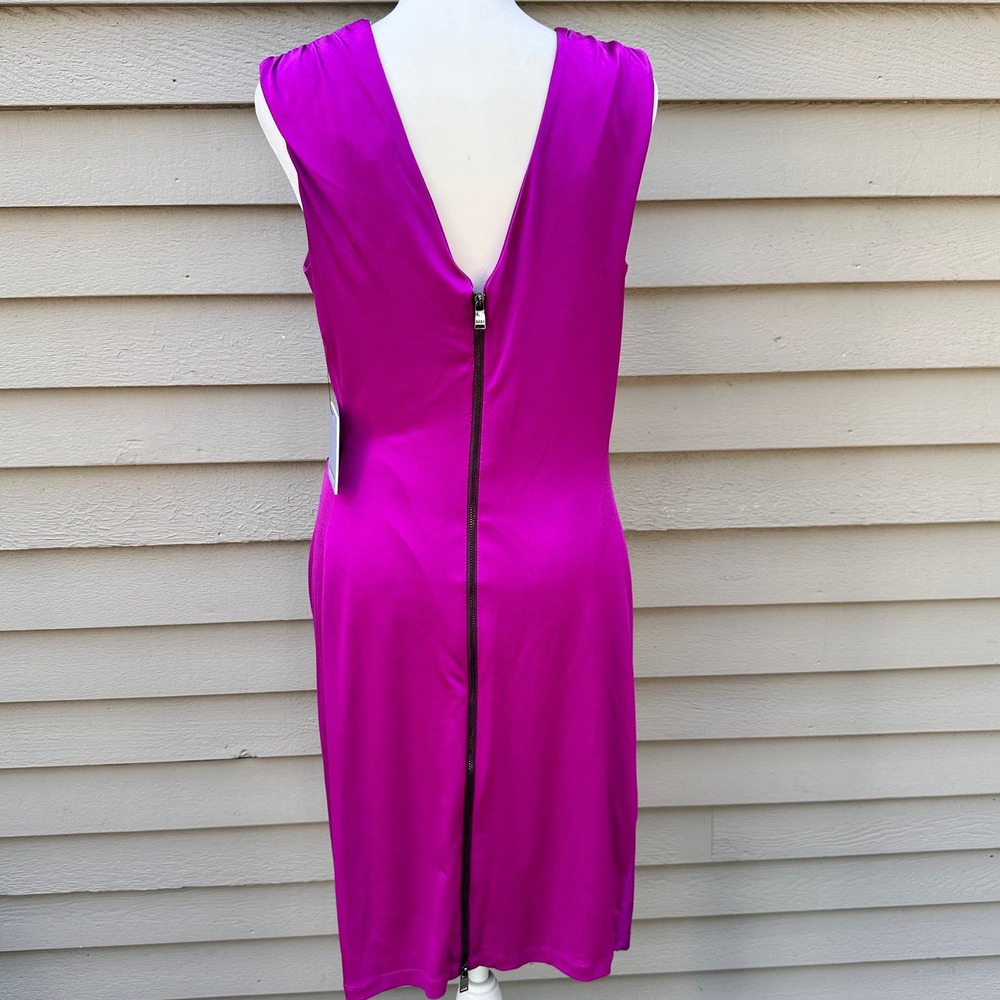 Marc New York Andrew Marc Purple Ruched Faux Wrap Sheath Dress MD2AK590 Sz 10 - Picture 7 of 16